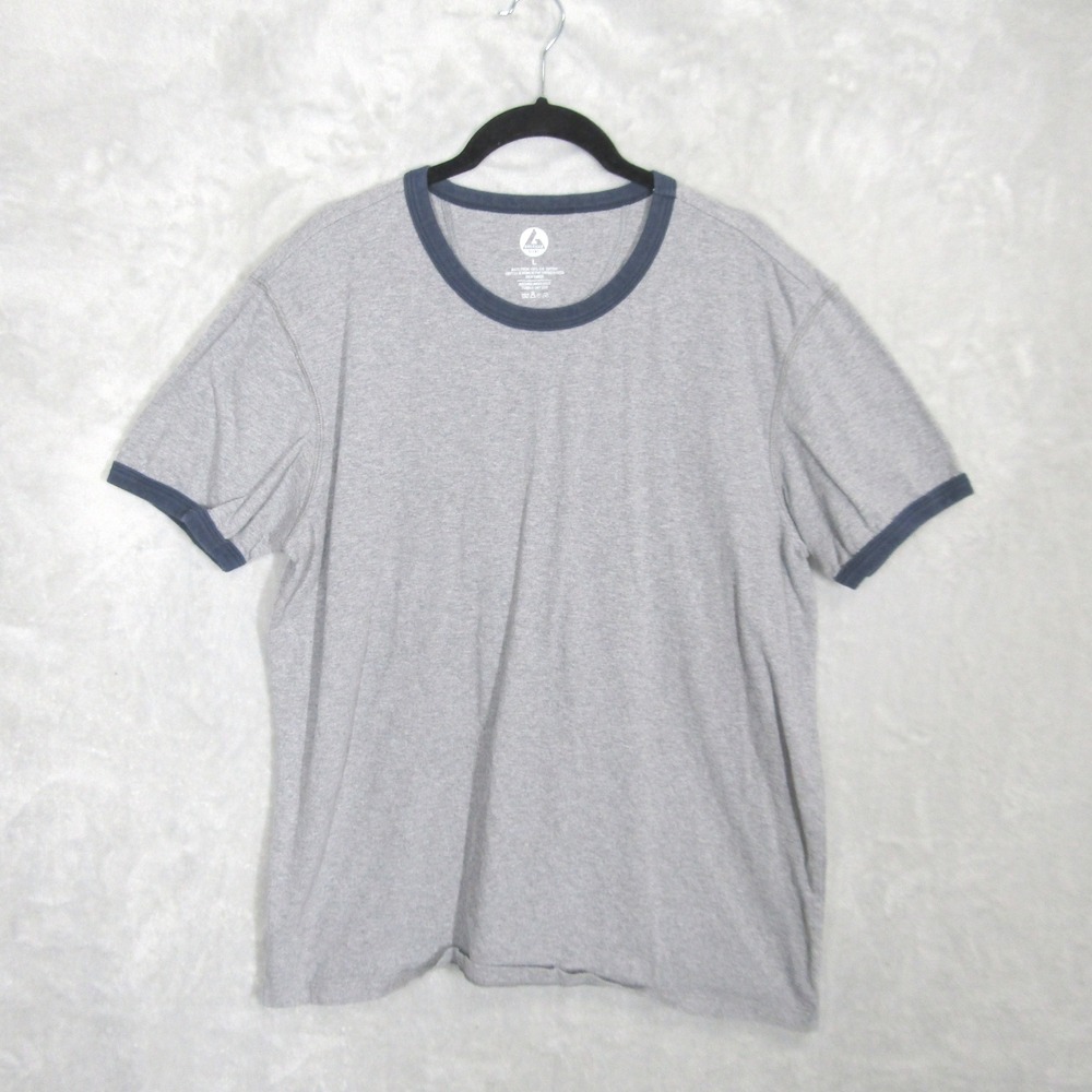 American Giant Mens Large Gray Ringer T Shirt Crew Neck Short Sleeve Cotton